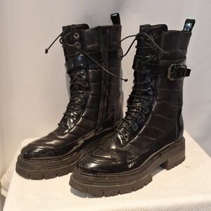 Napoleoni Made In Italy Black Patent Leather Combat Boots Size 8